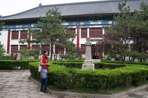 Anindita Dutta in front of the Arthur M. Sackler Museum